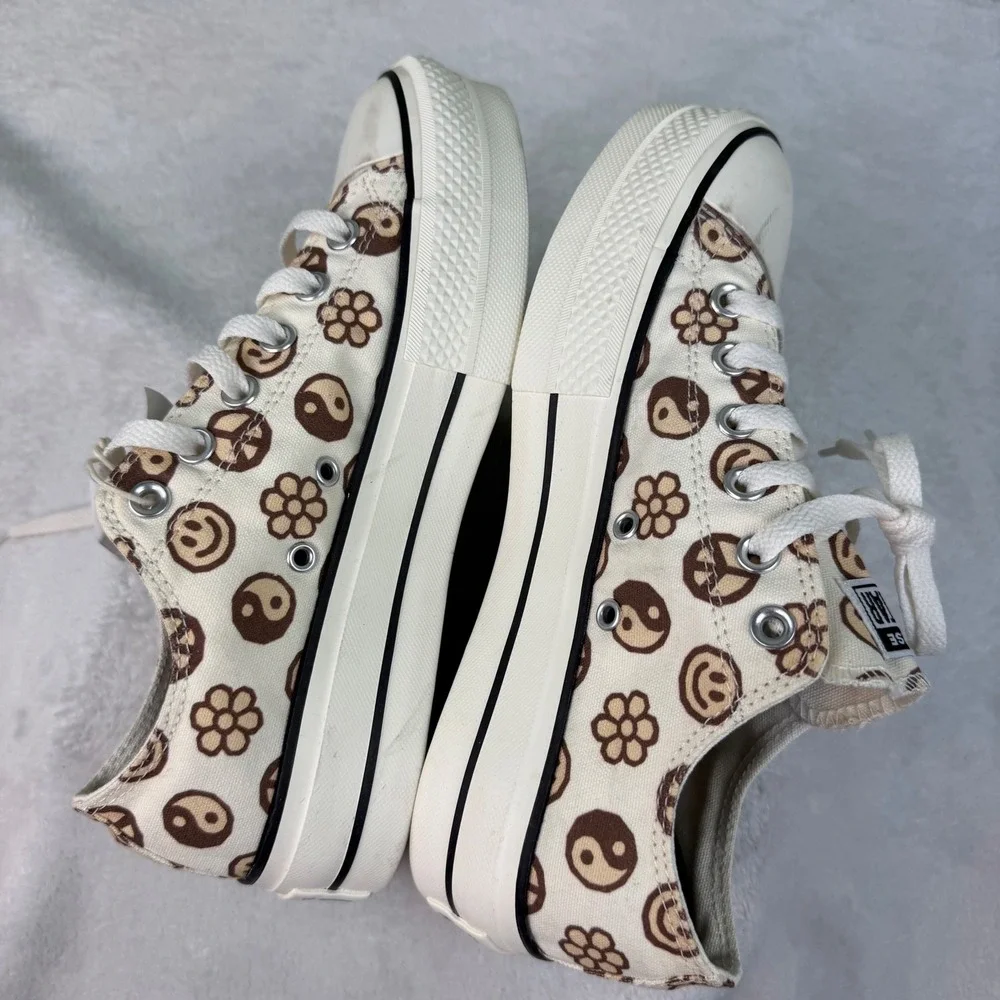 Converse Chuck Taylor All Star Platform Ox Smiley Peace Yin Yang Tan Womens 8 - Picture 8 of 12